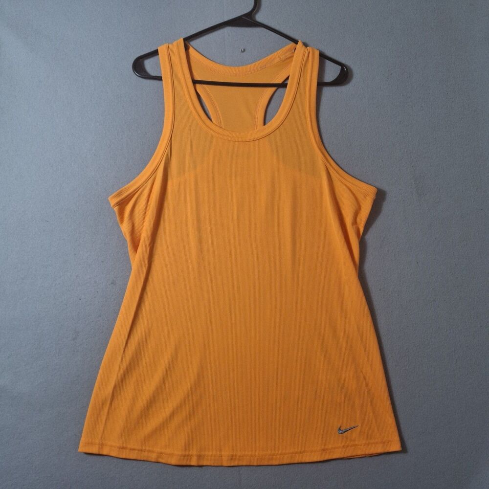 Nike Womens XL Orange Ribbed Racerback Tank Top Dri-FIT Gym Running Sport 452382